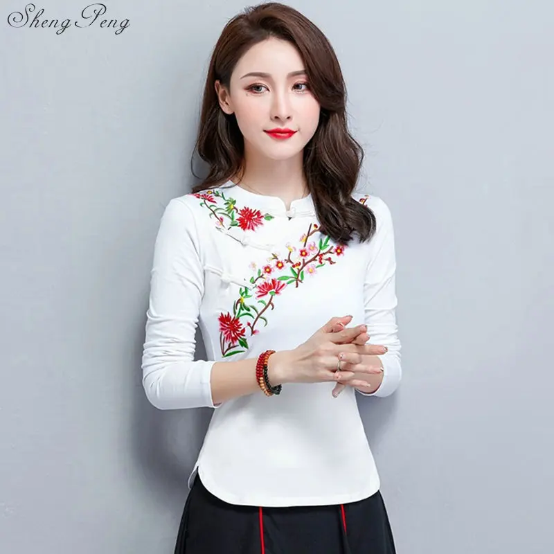 Традиционная китайская блузка, рубашка, топы для женщин, воротник-стойка, Восточная льняная рубашка, блузка, Женский Элегантный Топ cheongsam V1747