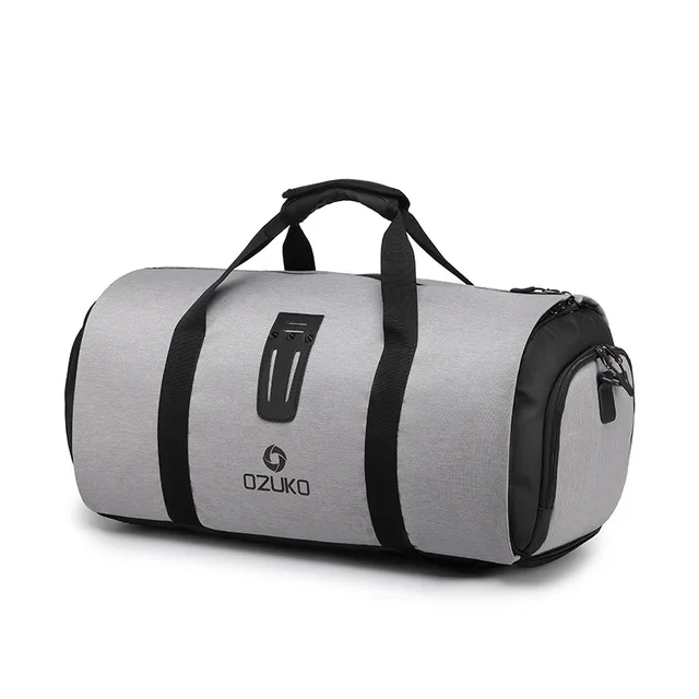 OZUKO, многофункциональная Мужская Дорожная сумка большой емкости, водонепроницаемая сумка для путешествий, сумка для хранения, ручная сумка для багажа с сумкой для обуви - Цвет: Серый