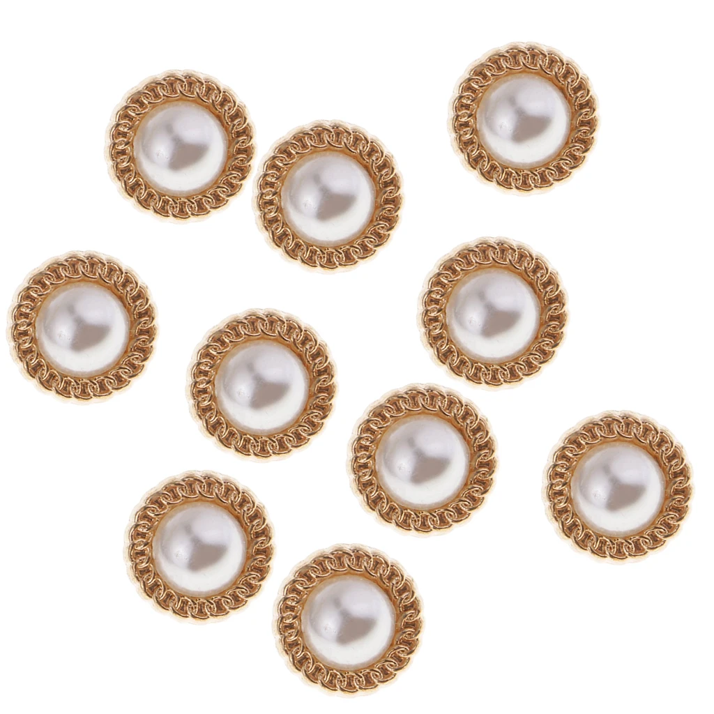 10pcs Pearl Gold Tone Shank Buttons DIY Decor Sewing Craft 10mm