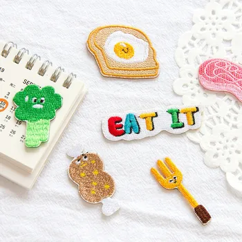 

AHYONNIEX Toast Steak Girl Embroidery Repair Patch Bag Jacket Jeans Cartoon Iron On Patches for Clothes Glue Sticker Parches