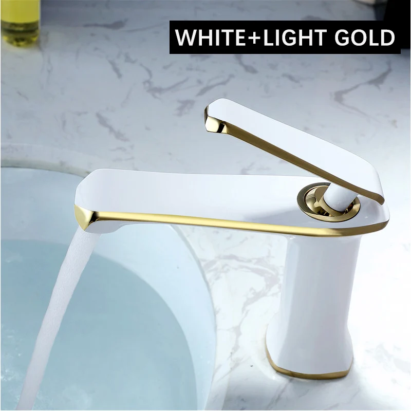 White Gold Modren смеситель для раковины для ванной комнаты, Твердый латунный Смеситель для мойки, водопроводный кран, горячая холодная, черная, розовая, золотистая, белые хромированные, с одной ручкой ML8076 - Цвет: White Gold