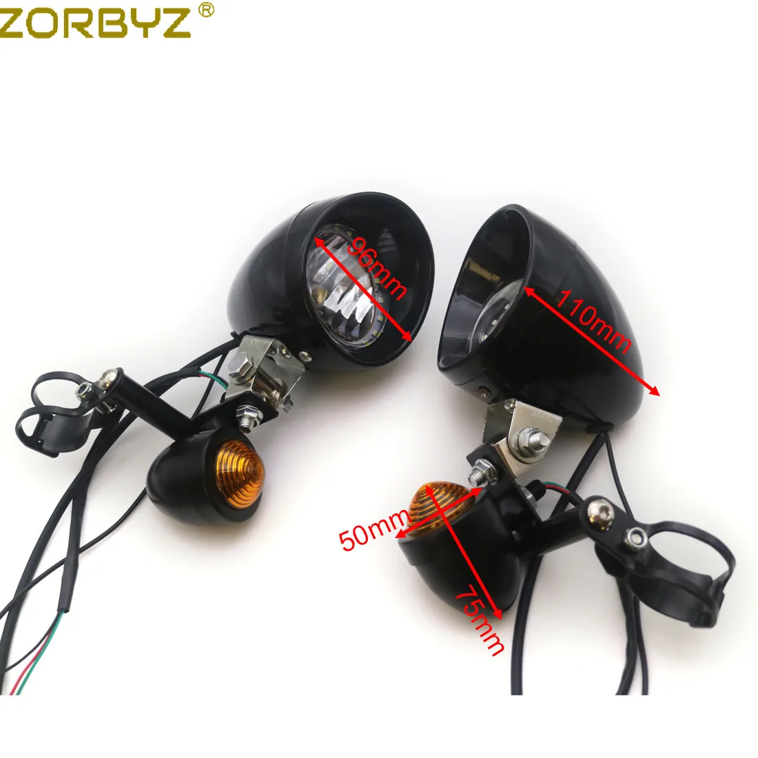 ZORBYZ Мотоцикл Черная Пуля указатель поворота Светодиодный прожектор для вождения