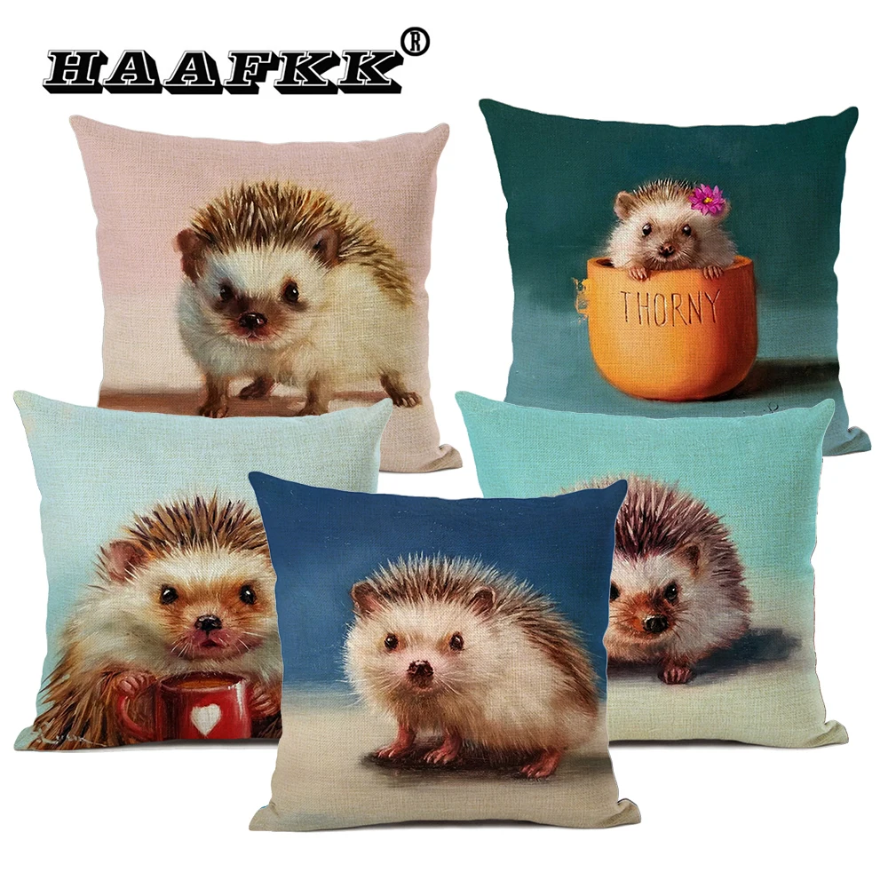 

Hedgehog Pattern Cushion Cover Home Decoration Pillow 45x45cm Linen Pillow Cover Children's Room Accessories Cushion Cover