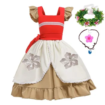 

MUABABY Girls Moana Dress Up Clothes Ruffles Sleeveless Girl Bowknot Princess Party Sundress Children Halloween Fancy Costume