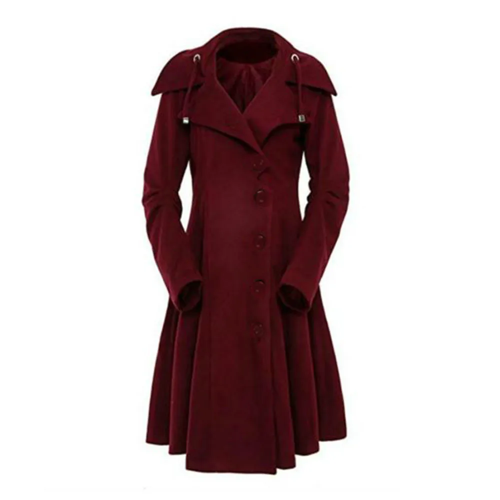 Rosetic Женское пальто длинный средневековый Тренч женский зимний черный воротник-стойка готическое пальто элегантное женское пальто
