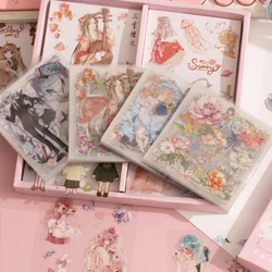 100PCS/LOT Cute Floral Boy And Girl PET Stickers 8cm*8cm DIY Cool Life Cartoon Sticky Sticker Set Free Shipping