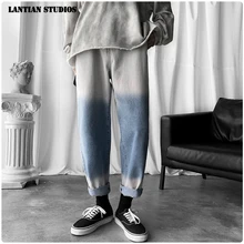 LT Studio, корейские градиентные джинсы, мужские прямые брюки,, Осень-зима, с принтом, мужские повседневные брюки, уличная одежда, мужские джинсовые штаны