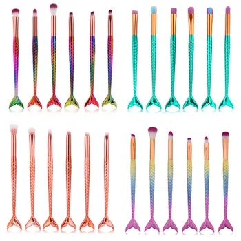 

6 Mermaid Makeup Brush Sets Small Fish Scale Tail 3D Pattern Eye Shadow Brush Bright Eye Brush