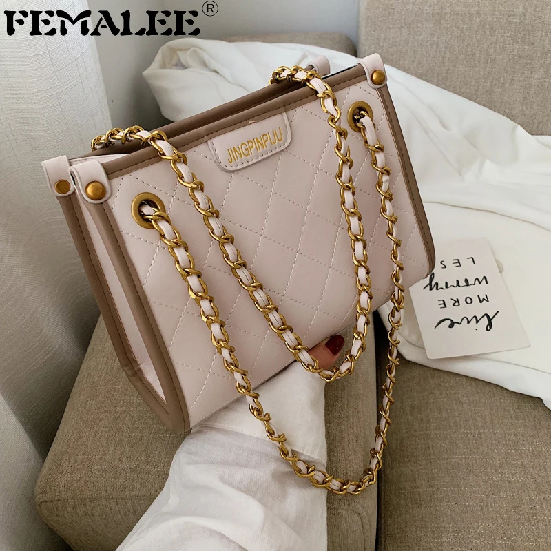 

Diamond Lattice Large Capacity PU Leather Chains Shoulder Bag Women Solid Fashion Casual Shopping Cross Body Bag Lady Handbag