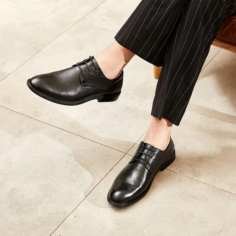 Classical Men Dress Flat Shoes lace up Men's Business dress Oxfords Casual Shoe Men Black Leatherwedding party Shoes Men Shoes 5