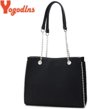 Yogodlns Ретро Большая вместительная сумка-тоут, женские сумки на плечо с цепочками и заклепками, женские сумочки из искусственной кожи, одноцветная сумка