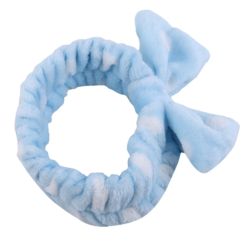 Blue white point Головная повязка для душа с красивым большим бантом, одноцветная или в горошек, Мягкая повязка для волос для макияжа, новинка, модный головной убор - Цвет: Blue white point