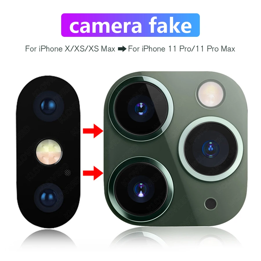 

For iPhone X XS Max XR Camera fake Lens Back Screen Protector Case Cover Change for iPhone 11 Pro Max Tempered Glass fake Ring