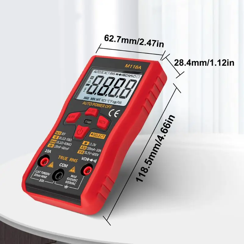 

M118A Digital Multimeter Auto Range True RMS NCV Tester AC DC with Flashlight R9JC