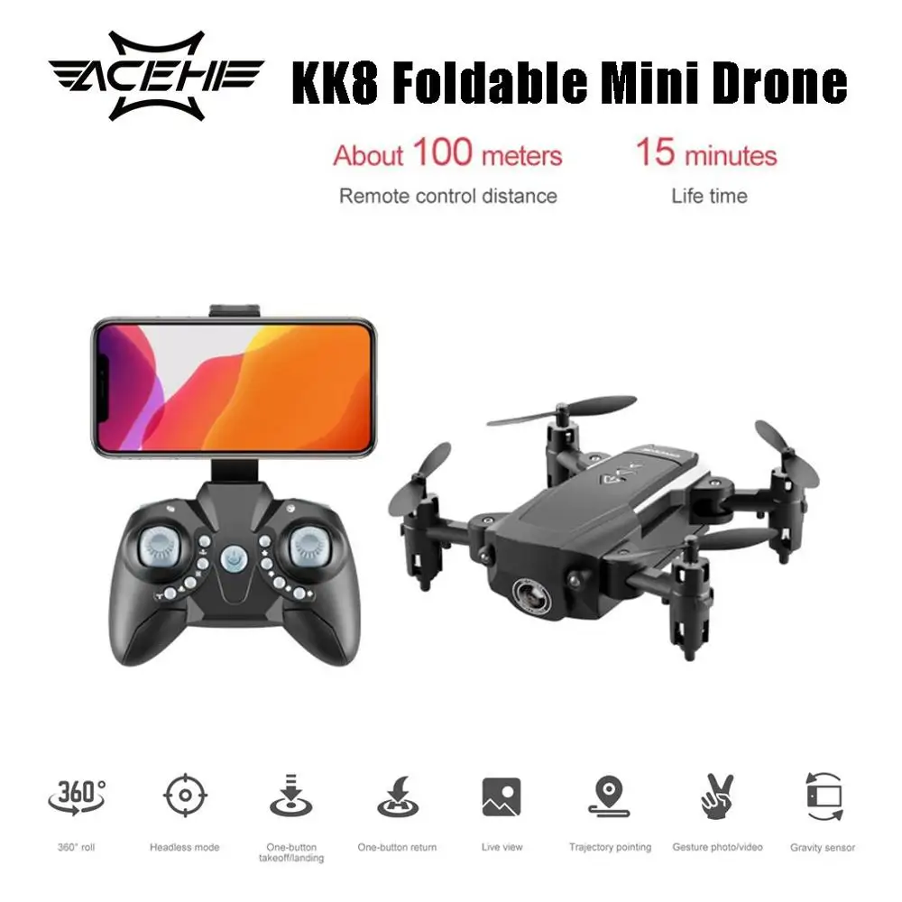 Складной мини-Дрон KK8 Радиоуправляемый FPV Самолет 360 градусов трюк Wi-Fi вертолет