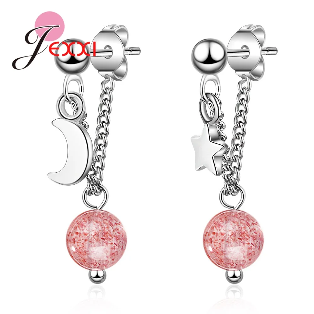 

New Arrival Pink Crystals Beads Earrings for Women Strawberry Natural Stone Dangle Star Earring 925 Sterling Silver Jewelry