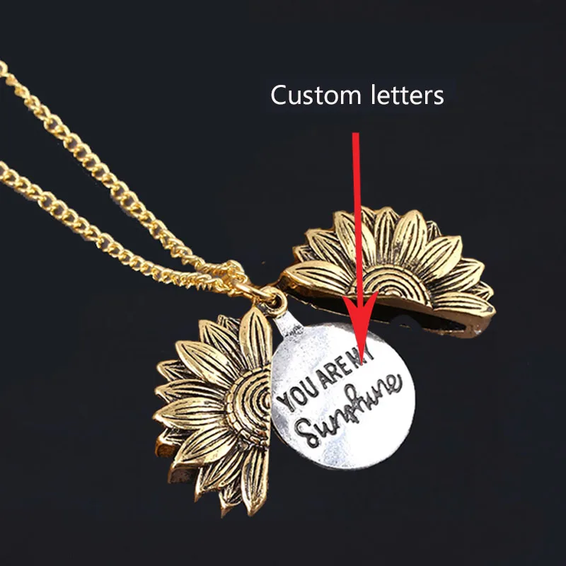 Custom Gold SG Droppshipping заказное ожерелье из подсолнечника You Are My Sunshine открытый медальон Подсолнух кулон воротник леди девушки ювелирные изделия - Окраска металла: Custom Gold