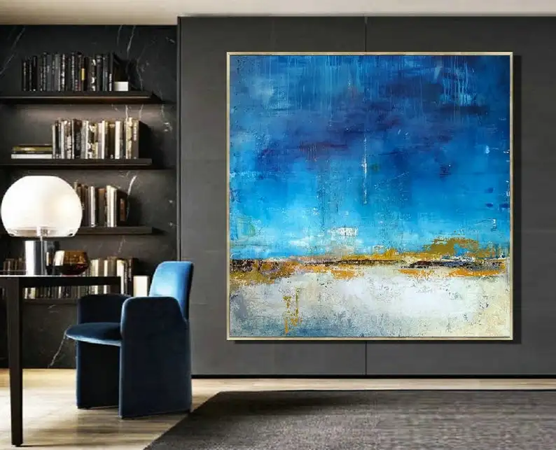 

Blue Sky Abstract Painting,Sea Level Abstract Oil Painting Abstract Art Large Wall White Abstract Art Painting Sea Oil Painting