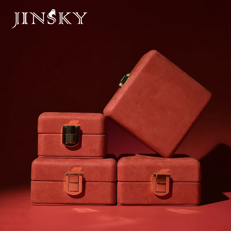 Metal microfiber jewellery display box boutique ring earring storage set pearl box gift press on nail packaging box