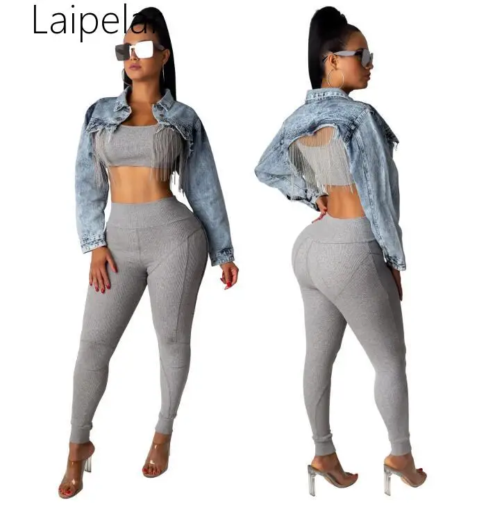 

Laipelar Sexy Tassel Blue Vintage Short Loose Denim Coats And Jackets Women Streetwear Long Sleeve Button Up Jeans Jacket Women