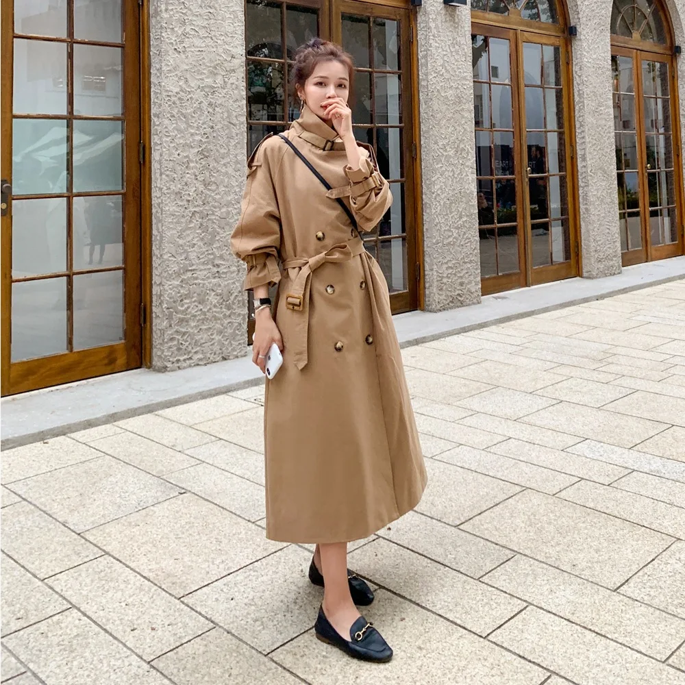 

Photo Shoot Elegant Long Fashionable Coat 2020 Spring New Style WOMEN'S Dress Retro British Style Double Breasted Waist Hugging