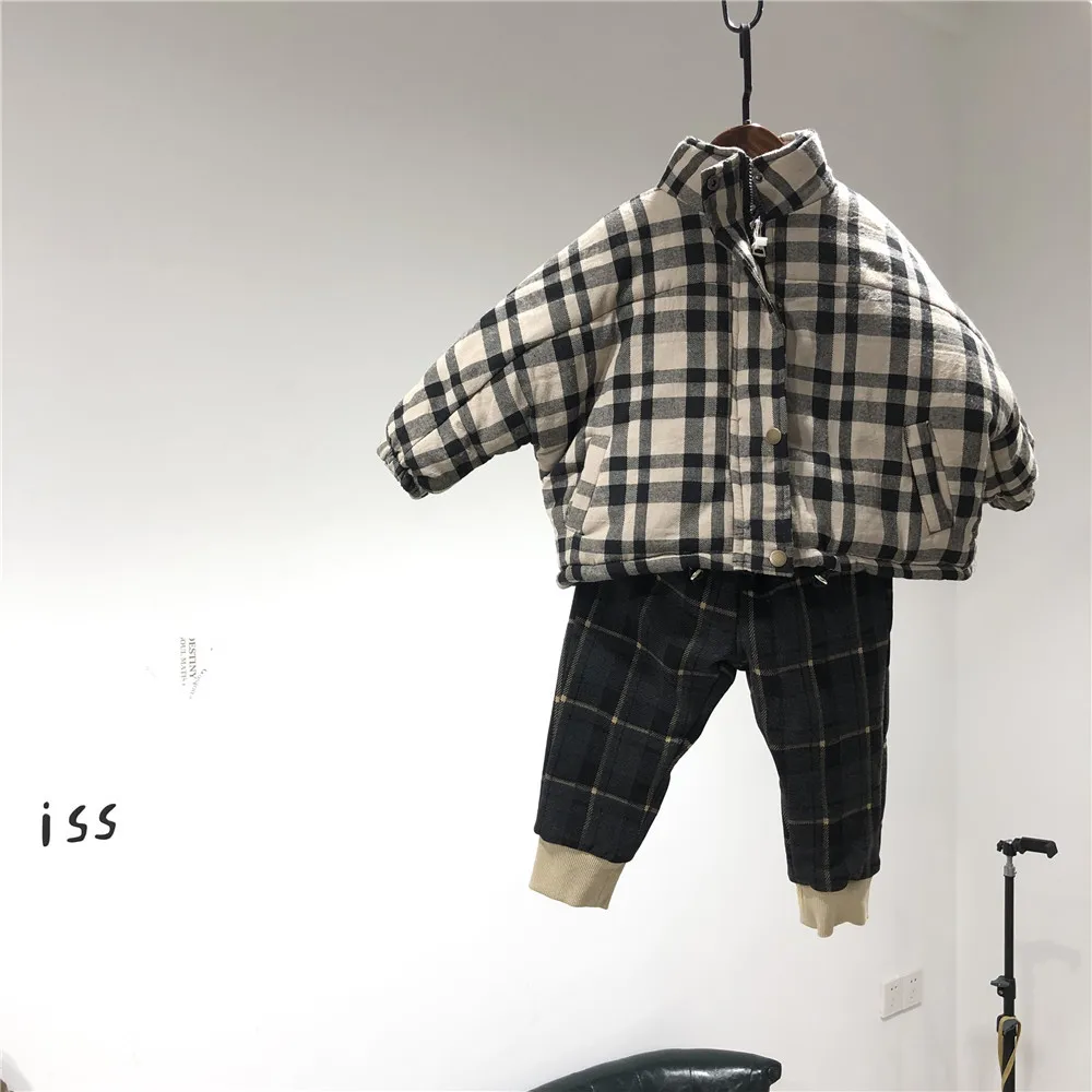 New Arrival Girls Boys Plaid Thicken Coat Autumn Winter Fashion Kids Jacket 3-8 Years - Цвет: Черный
