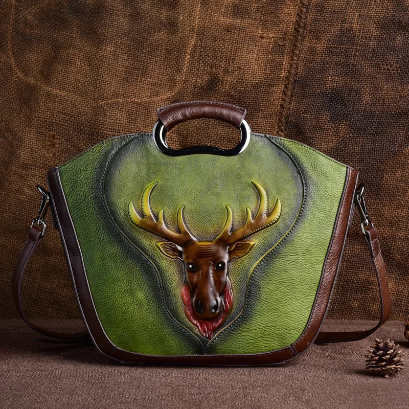 

New Genuine Leather Ladies'bag of 2019 Retro-style Ladies' Handbag Embossed Pattern with One Shoulder Slanting Across Ladies'bag