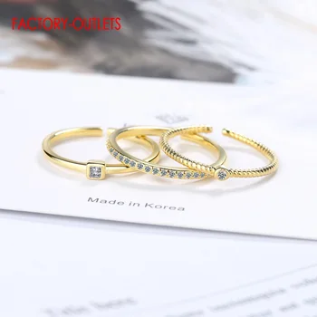 

Three Pcs Round Finger Rings For Women 925 Sterling Silver Free Size Adjustable Ring With Bright Crystal Band New Design Bague