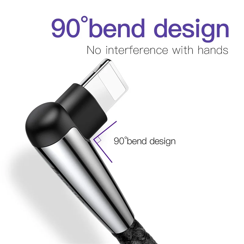 Usb-кабель Baseus Lighting для iPhone 11 Pro Max XS, XR, X, 8, 7, 6, 6 S, SE, 5, кабель для быстрой зарядки и зарядки, кабель для передачи данных на 90 градусов