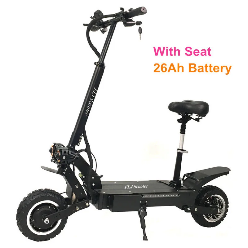 26Ah With Seat FLJ T112 5600W Dual Motor Powerful Electric Scooter with off road tire wheel 2 big LED scooter lights e bike new kick scooter - Цвет: 26Ah With Seat