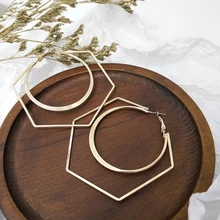 קוריאני גיאומטרי גדול עגילי חישוק לנשים זהב הצהרת צבע פשוט עגול עגילי תכשיטים 2020 ילדה מתנה(China)