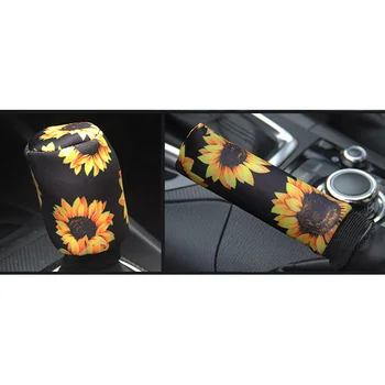 

Handbrake Steering Wheel Cover Gearshift Car Auto Interior 3Pcs Sunflower Print Replacement Set