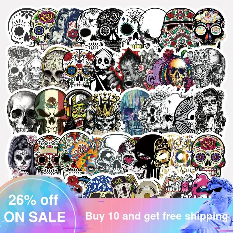 

50Pcs Black and White Gothic Style Girl Skull Stickers Graffiti Sticker for Laptop Luggage Car Styling Guitar Sticker