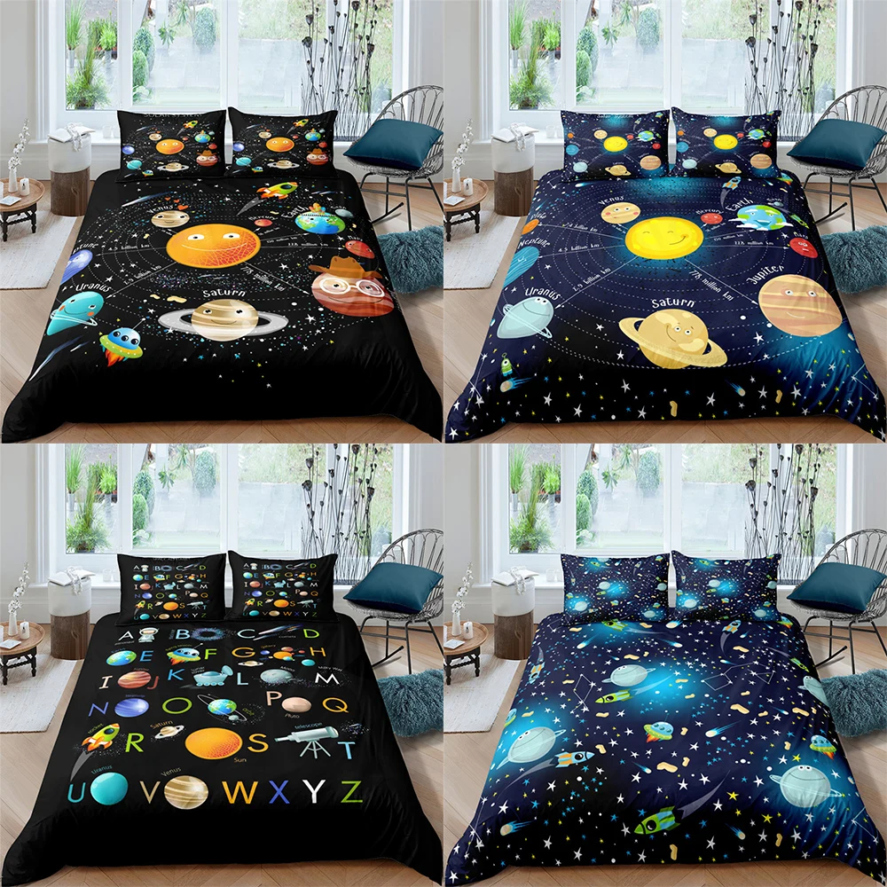 3D Galaxy Duvet Cover Set Single Double Twin Queen 2/3pcs Bedding Sets Universe Outer Space Bed | Дом и сад