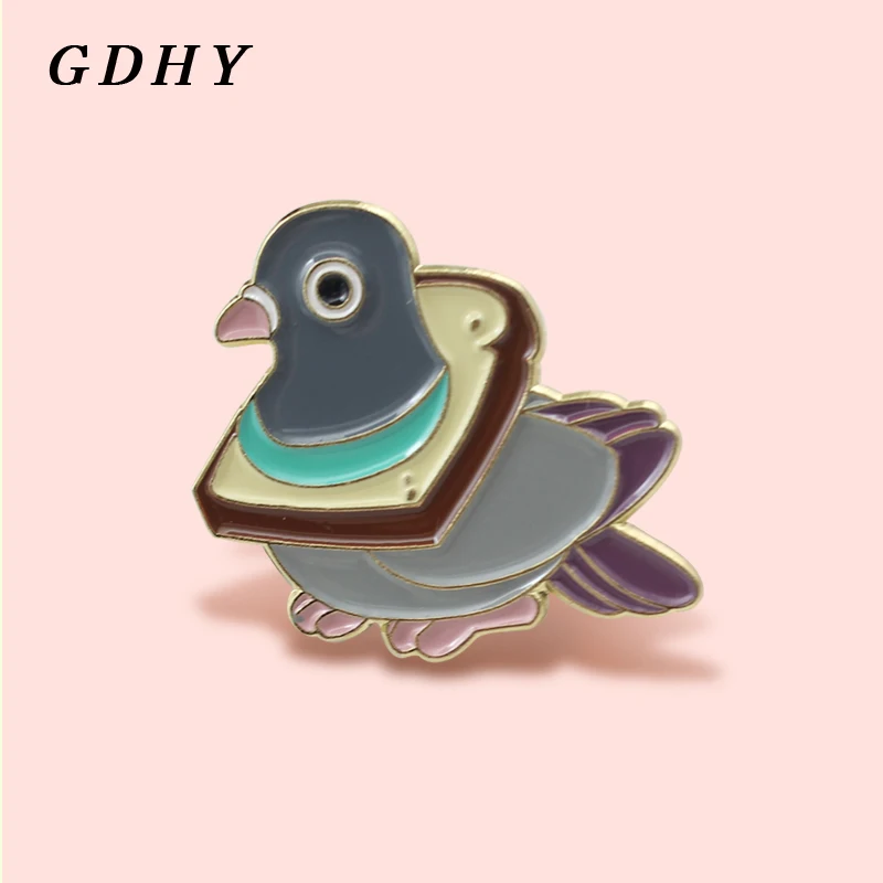 GDHY, брошь с рисунком голубя, птицы, есть хлеб, тост, эмалированные булавки для женщин, детей, рюкзак, животное, джинсовая булавка, рубашка с пряжкой, значок