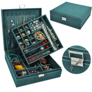 

Flannel Square Jewelry Box Simple Layout 2 Layers Makeup Organizer Choker Ring Necklace Storage Box Large Jewelry Packaging Box