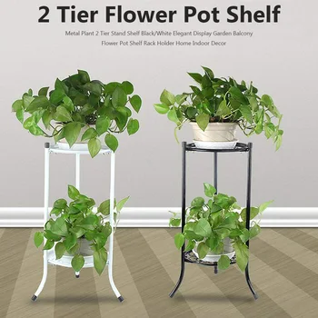 

Durable Metal Plant Vase Stand Strong Free Standing 2 Tier Stand Shelf Garden Balcony Flower Pot Shelf Rack Holder