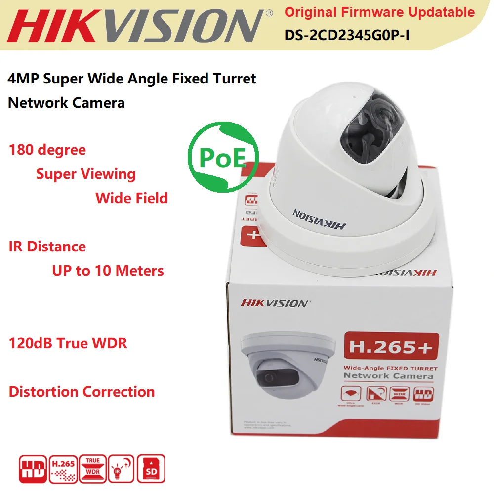 

Original Hikvision IP Camera DS-2CD2345G0P-I 1.68MP Super Wide View Field Fixed Mini Turret Indoor Network IR10