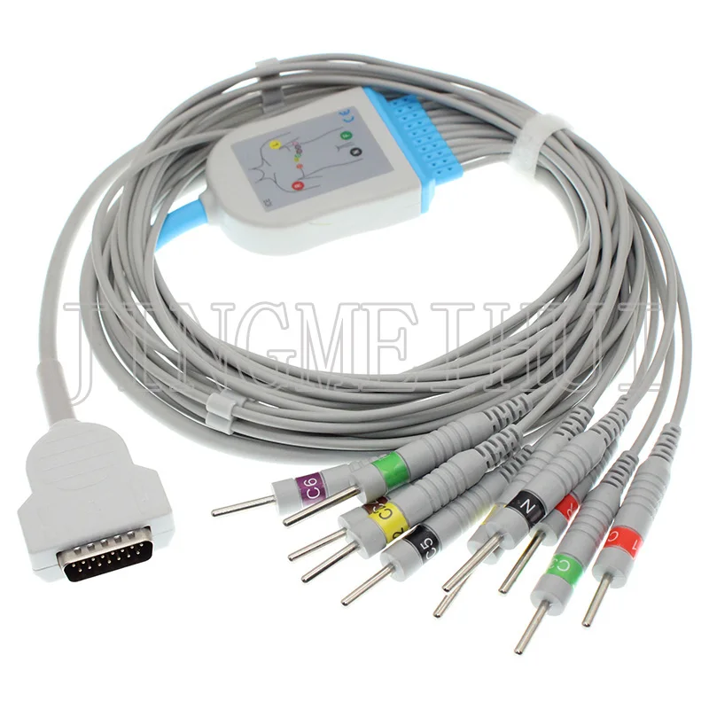 Совместим с Marquette-Hellige MicroSmart/MAC500/1100/1600/1200 ST ECG EKG 10-свинцовый кабель, сопротивление 10 кОм, 3 м кабеля