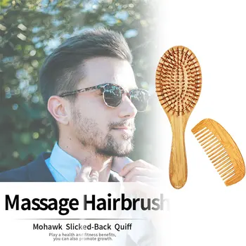

2pcs Bamboo Hair Paddle Detangling Brush Set Wooden Massage Comb for Men Women Kids WH998
