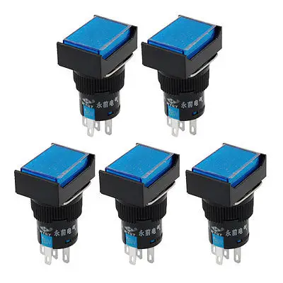 

5 x AC 220V Blue Light Rectangular Cap Momentary Panel Push Button Switch