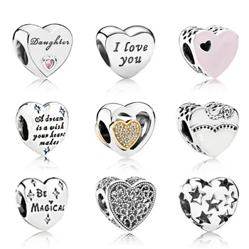 

NEW Authentic 100% 925 Sterling Silver Love Heart Shape Beads Charm pendant Fit Bracelet DIY bracelet The factory wholesale