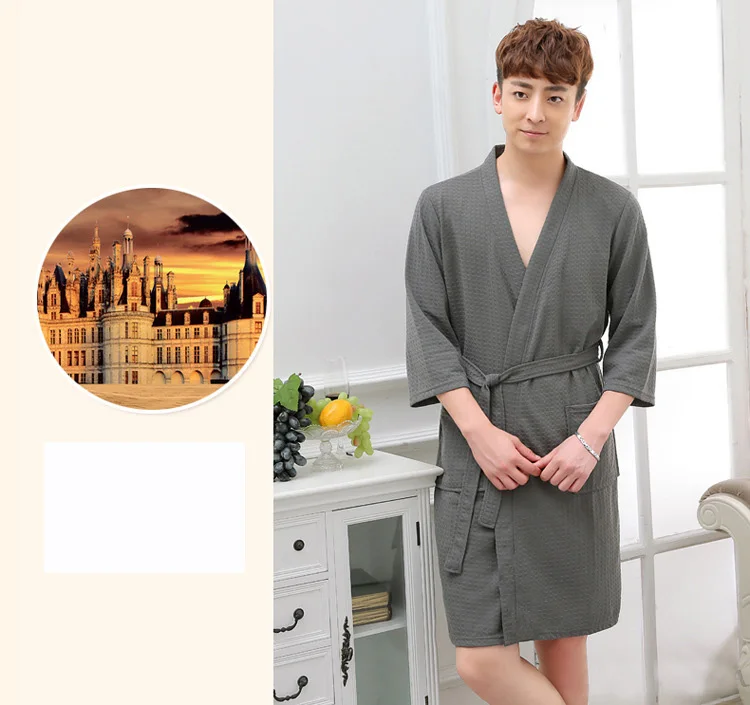 Summer Casual Nightrobe Solid Robe100% Cotton Waffle Robe Women&Men Soft Bath Robe highly absorbent Sleepwear Loose Homewear