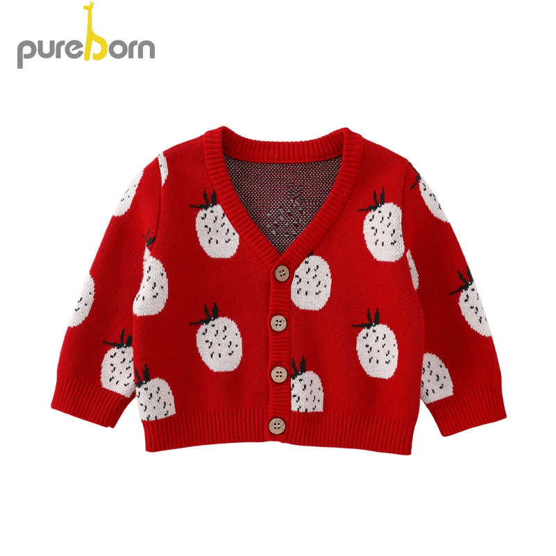 Pureborn/верхняя одежда для малышей; пальто для маленьких мальчиков и девочек; детский изысканный вязаный кардиган; свитер; сезон весна-осень - Цвет: red