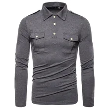 New European Code 2019 Autumn Lapel Long-sleeved Polo Shirt High Quality Military Wind Pocket Decorative Shirt New European Code 2019 Autumn Lapel Long-sleeved Polo Shirt High Quality Military Wind Pocket Decorative Shirt
