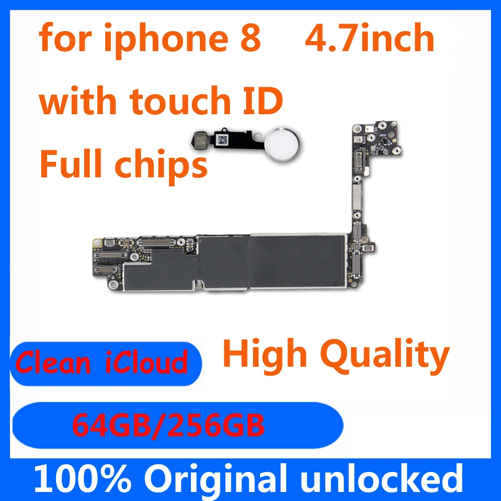 Оригинальная материнская плата для iphone 8, 64 ГБ, 256 ГБ, высокое качество, протестированная фабрика, разблокирована с/без touch ID, материнская плата для iphone 8