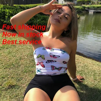 

Women Boob Tube Crop Tops Print Sleeveless Strapless Clothse
