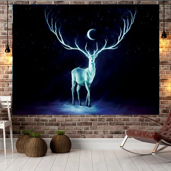 

Plus Size Large Wall Tapestry Multicolor Rainbow Elk Tree Hole Hippie Psychedelic Tapestry Wall Hanging Couch Blanket Home Decor