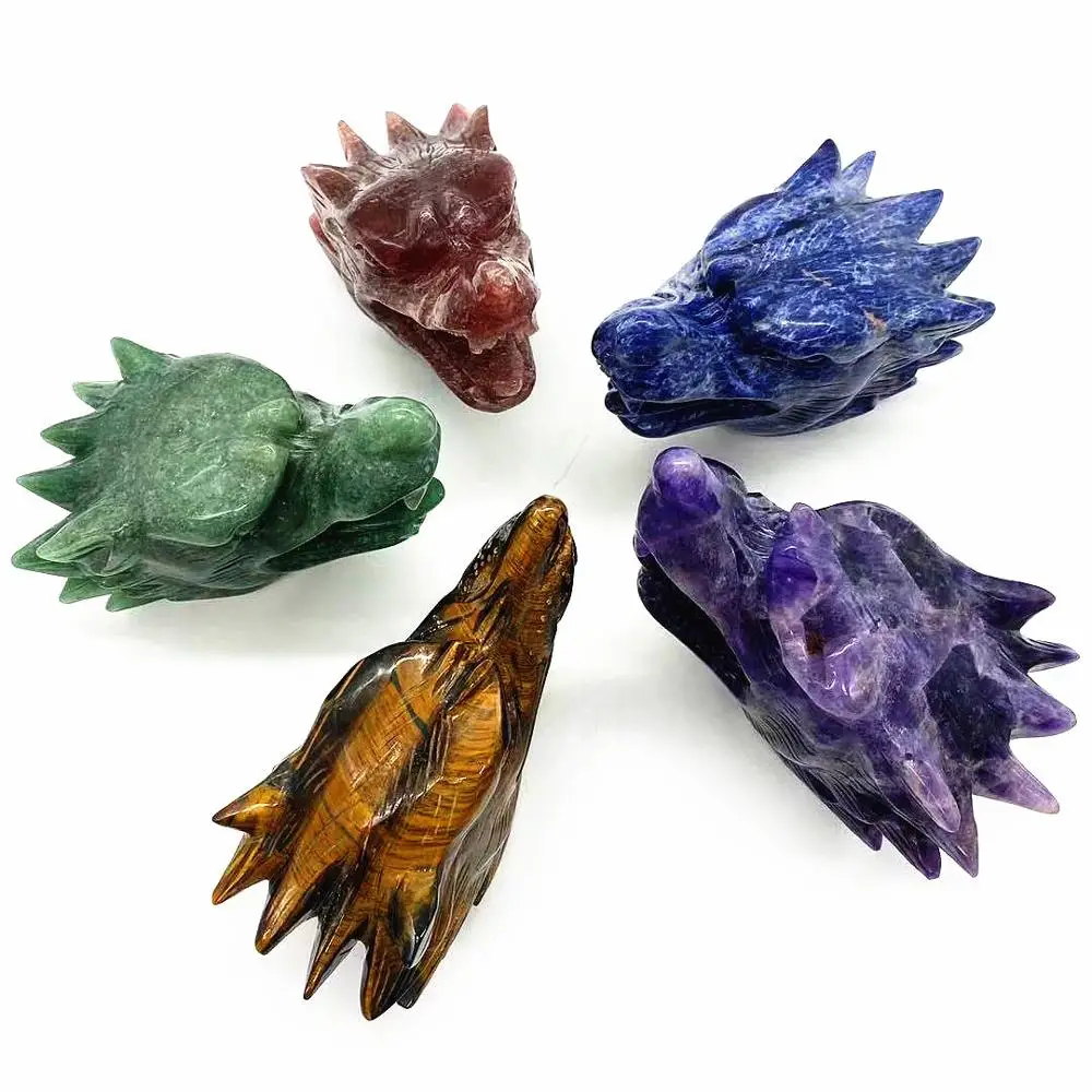 

5.3''Natural crystal stone rock quartz figurine sodalite wolf dream amethyst wolf skull gemstones for craft