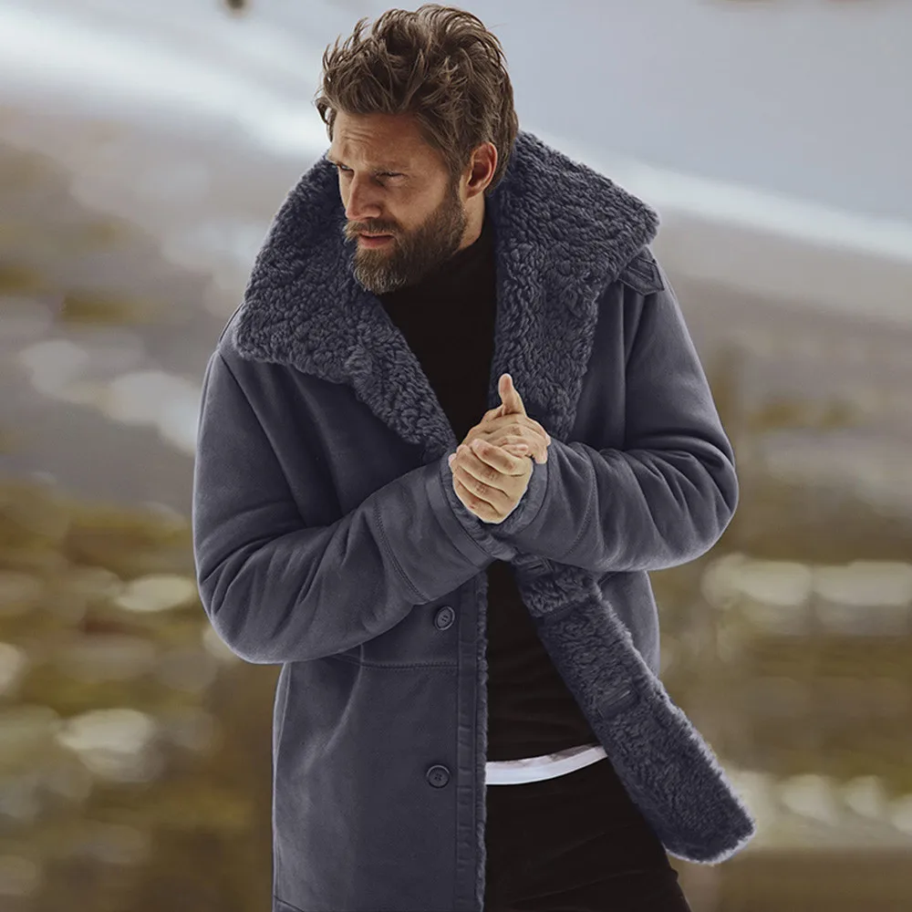 Мужские пальто и куртки зимняя куртка из овчины теплая шерстяная подкладка горный искусственный ягненок куртки пальто Мужская куртка ветрозащитная - Цвет: Gray